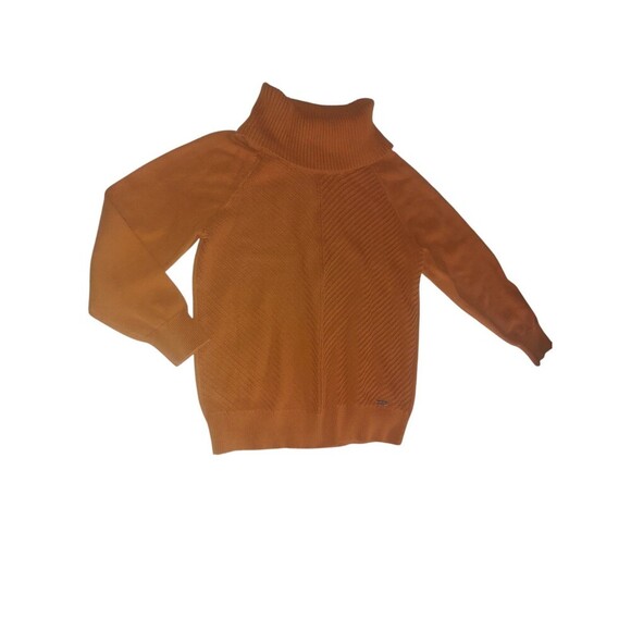 Calvin Klein CK Cable Knit Sweater Womens Medium Orange Chunky Cozy Cowl Neck - Picture 2 of 7